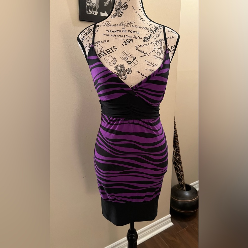 Purple and black zebra print dress size small